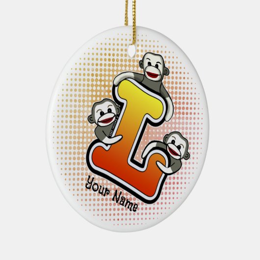 Monogram L Sock Monkey Keramik Ornament (Rechts)