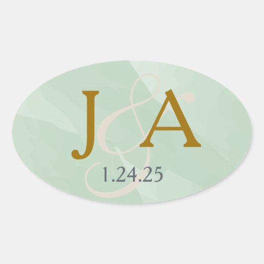 Monogram-Label für grüne Farbe Ovaler Aufkleber (Vorderseite)