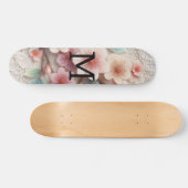 Monogram lace floral pink pastel cherry blossom  skateboard (Horizontal)