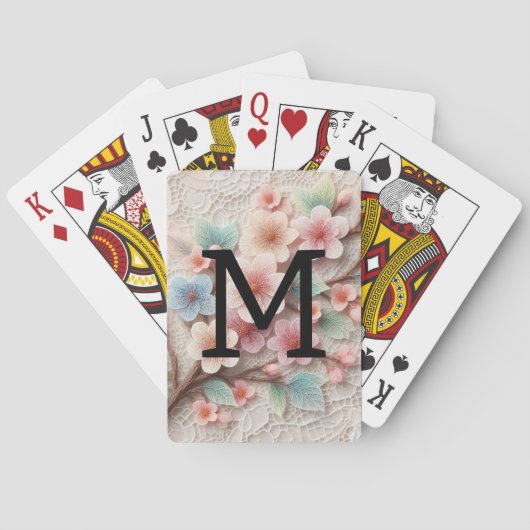 Monogram lace floral pink pastel cherry blossom spielkarten (Rückseite)