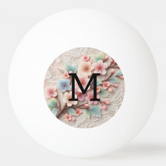 Monogram lace floral pink pastel cherry blossom  tischtennisball (Vorderseite)