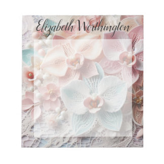 Monogram lace floral pink pastel orchid flowers  notizblock