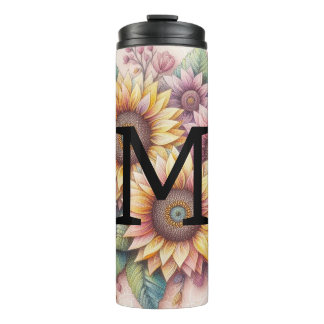 Monogram lace floral pink yellow orange sunflowers thermosbecher