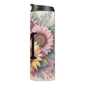 Monogram lace floral pink yellow orange sunflowers thermosbecher (Nach rechts gedreht)