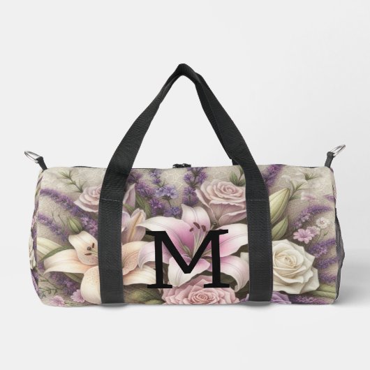 Monogram lace floral purple roses lavender lilies duffle bag (Vorderseite)