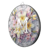 Monogram lace pink and yellow Spring flowers  Dartscheibe (Vorderseite rechts)