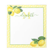 Monogram, ländlicher Lemon Aquarellpolka Punkt Notizblock (Vorderseite)