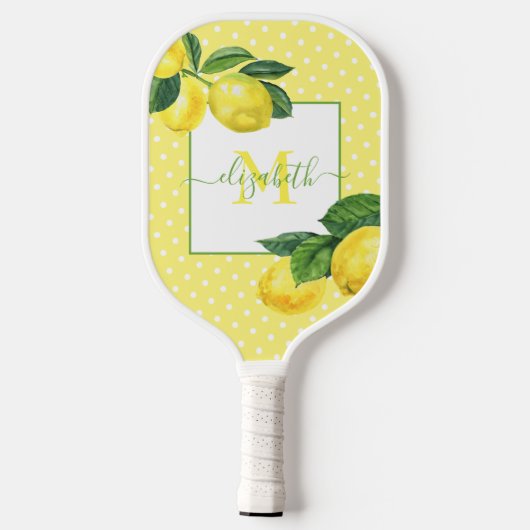 Monogram, ländlicher Lemon Aquarellpolka Punkt Pickleball Schläger (Rückseite)