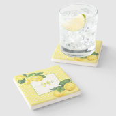 Monogram, ländlicher Lemon Aquarellpolka Punkt Steinuntersetzer (Seitenansicht)