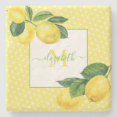 Monogram, ländlicher Lemon Aquarellpolka Punkt Steinuntersetzer (Vorderseite)