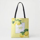 Monogram, ländlicher Lemon Aquarellpolka Punkt Tasche (Vorderseite)