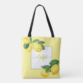 Monogram, ländlicher Lemon Aquarellpolka Punkt Tasche (Rückseite)