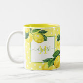 Monogram, ländlicher Lemon Aquarellpolka Punkt Zweifarbige Tasse (Links)