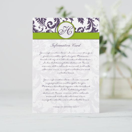 Monogram Laptop Lila Damask Information Card Begleitkarte (Stehend Vorderseite)