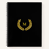 Monogram & Laurel auf Black Notebook Notizblock (Vorderseite)