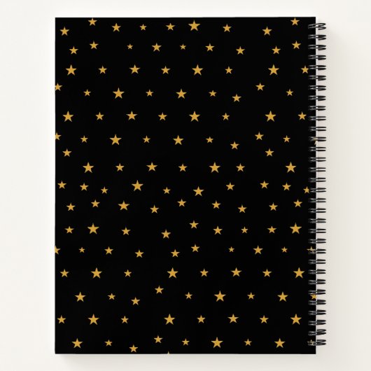 Monogram, Laurel & Golden Sterne auf Schwarz Notizblock (Rückseite)
