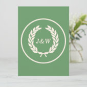 Monogram Laurel Leaf Wreath Einladung (Stehend Vorderseite)