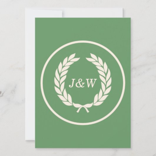 Monogram Laurel Leaf Wreath Einladung (Vorderseite)