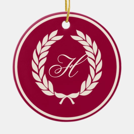 Monogram Laurel Leaf Wreath Keramikornament (Vorne)