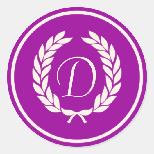 Monogram Laurel Leaf Wreath Runder Aufkleber (Vorderseite)