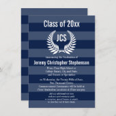 Monogram Laurel Masculine Blue Abschluss Einladung (Vorne/Hinten)