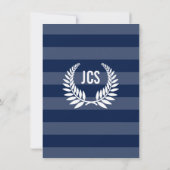 Monogram Laurel Masculine Blue Abschluss Einladung (Rückseite)