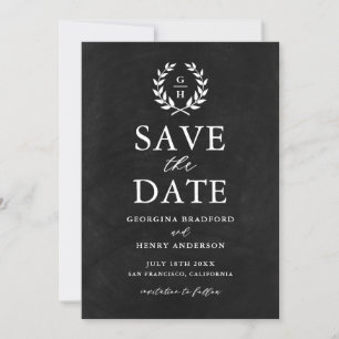 Monogram Laurel Wreath Imitats Chalkboard Save The Date