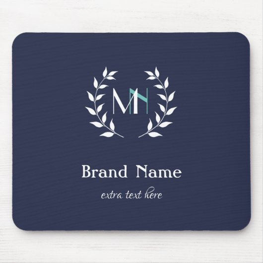 Monogram Laurel Wreath Navy Blue Mouse Pad Mousepad (Vorne)