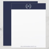 Monogram Laurel Wreath Navy Blue Paper (Vorne/Hinten)