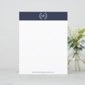 Monogram Laurel Wreath Navy Blue Paper (Stehend Vorderseite)