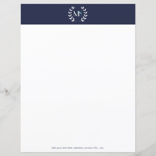 Monogram Laurel Wreath Navy Blue Paper (Vorderseite)