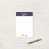 Monogram Laurel Wreath Navy Blue Post-it Notes Klebezettel (Auf Schreibtisch)