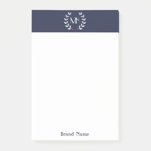 Monogram Laurel Wreath Navy Blue Post-it Notes Klebezettel (Vorderseite)
