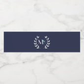 Monogram Laurel Wreath Navy Blue Wasserflaschenetikett (Einzelnes Label)