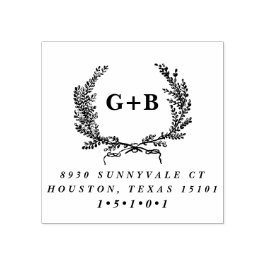 Monogram Laurel Wreath Rücksendeadresse Briefmarke Gummistempel