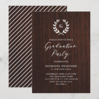 Monogram Laurel Wreath Rustic Wood Abschluss