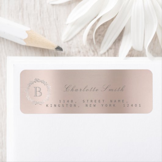 Monogram Laurel Wreath Silver Blush Rücksendeadres (Insitu)