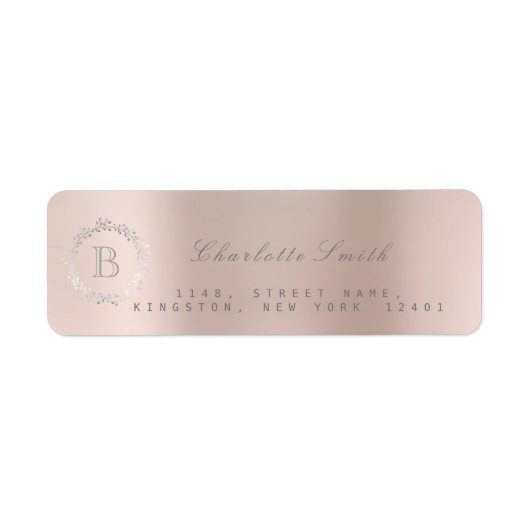 Monogram Laurel Wreath Silver Blush Rücksendeadres (Vorne)