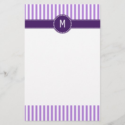 Monogram-Lavendel-Streifenmuster Briefpapier (Vorderseite)