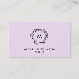 Monogram Lavendel und Schwarzer Blumenkranz Visitenkarte