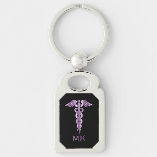 Monogram Lavender CaduceusKeychain Schlüsselanhänger (Vorderseite)