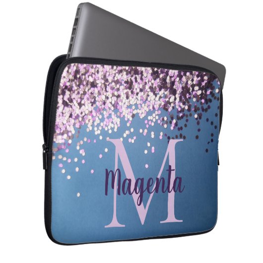 Monogram Lavender Confetti auf Blue Laptopschutzhülle (Vorne Rechts)