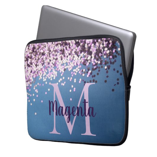 Monogram Lavender Confetti auf Blue Laptopschutzhülle (Vorderseite Links)