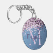 Monogram Lavender Confetti auf Blue Schlüsselanhänger (Vorderseite links)