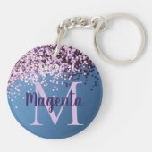 Monogram Lavender Confetti auf Blue Schlüsselanhänger (Rückseite)
