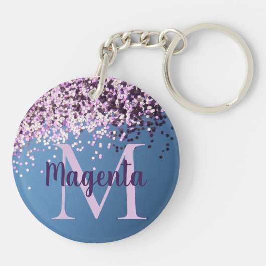 Monogram Lavender Confetti auf Blue Schlüsselanhänger (Rückseite)