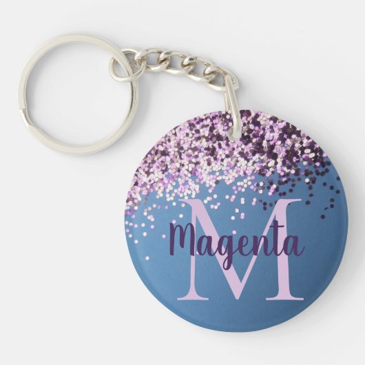 Monogram Lavender Confetti auf Blue Schlüsselanhänger (Vorderseite)