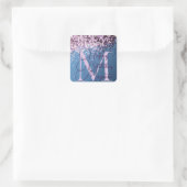 Monogram Lavender Confetti auf dem Blue Square Sti Quadratischer Aufkleber (Tasche)