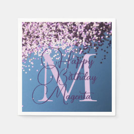 Monogram Lavender Confetti Geburtstag Personalisie Serviette