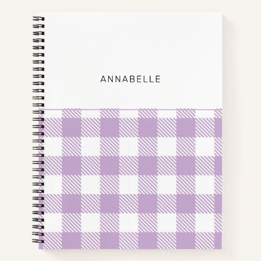 Monogram Lavender Gingham Girly Elegant Notebook Notizblock (Vorderseite)